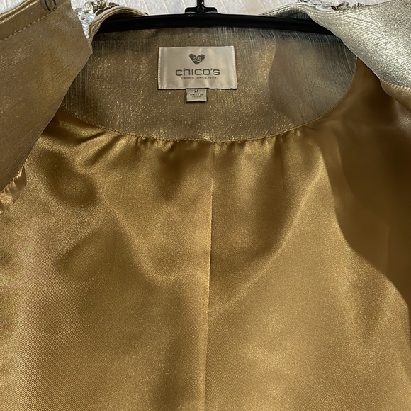 Chico’s Size 2 (12/14) Gold Leather 3/4 Sleeve Jacket. Fully Lined. - Picture 11 of 11